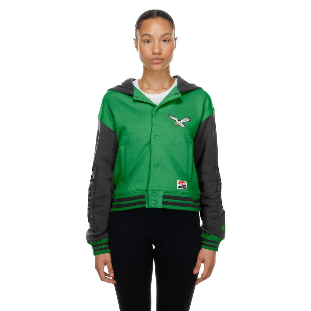 Philadelphia Eagles New Era Women's Throwback Full-Snap Hooded Jacket Kelly Green | NFL