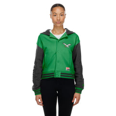 Philadelphia Eagles New Era Women's Throwback Full-Snap Hooded Jacket Kelly Green | NFL