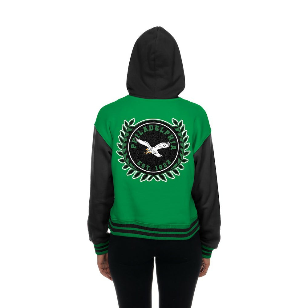 Philadelphia Eagles New Era Women's Throwback Full-Snap Hooded Jacket Kelly Green | NFL