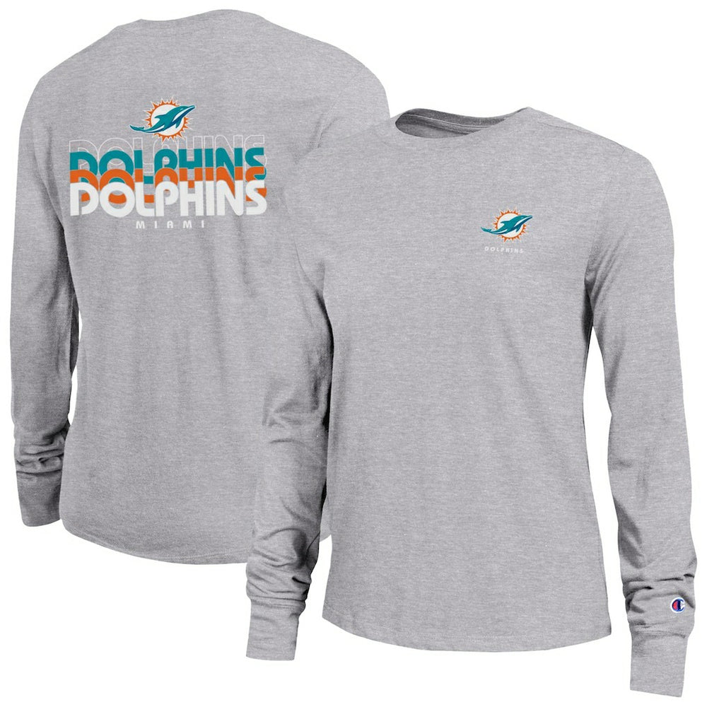 Miami Dolphins Champion Women's Core Long-Sleeve T-Shirt Heather Gray | NFL