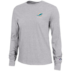 Miami Dolphins Champion Women's Core Long-Sleeve T-Shirt Heather Gray | NFL