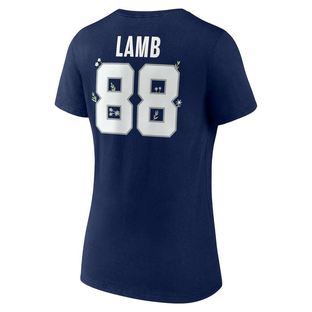 CeeDee Lamb Dallas Cowboys Women's Floral Name & Number V-Neck T-Shirt Navy | NFL