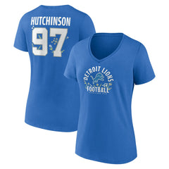Aidan Hutchinson Detroit Lions Women's Floral Name & Number V-Neck T-Shirt Blue | NFL