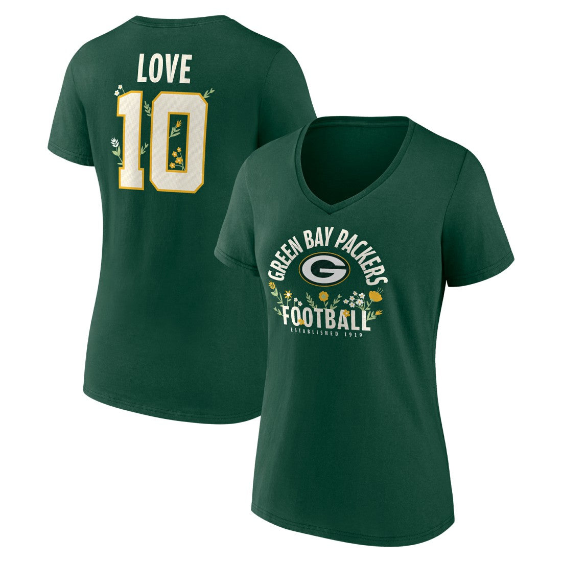 Jordan Love Green Bay Packers Women's Floral Name & Number V-Neck T-Shirt Green | NFL