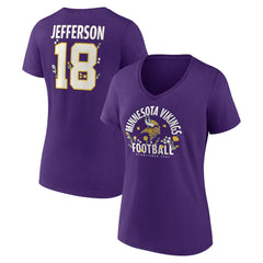 Justin Jefferson Minnesota Vikings Women's Floral Name & Number V-Neck T-Shirt Purple | NFL
