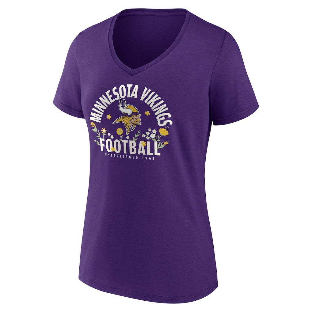 Justin Jefferson Minnesota Vikings Women's Floral Name & Number V-Neck T-Shirt Purple | NFL