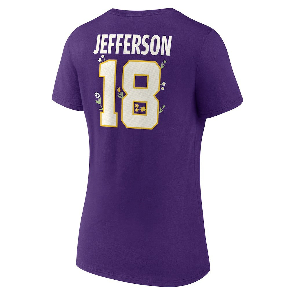 Justin Jefferson Minnesota Vikings Women's Floral Name & Number V-Neck T-Shirt Purple | NFL