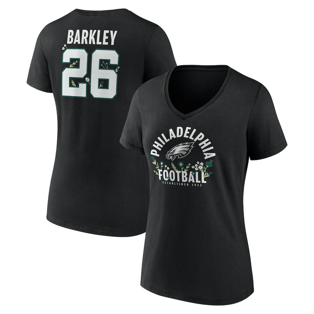 Saquon Barkley Philadelphia Eagles Women's Floral Name & Number V-Neck T-Shirt Black | NFL