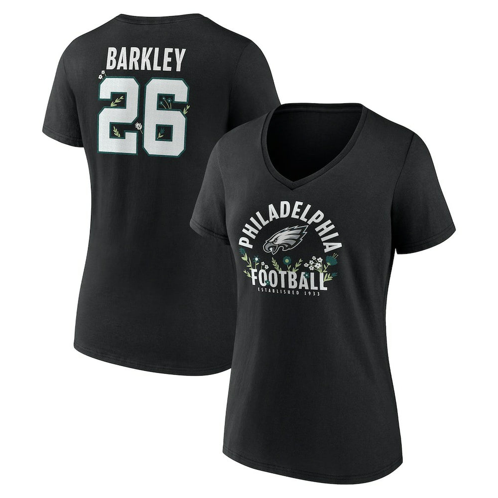 Saquon Barkley Philadelphia Eagles Women's Floral Name & Number V-Neck T-Shirt Black | NFL