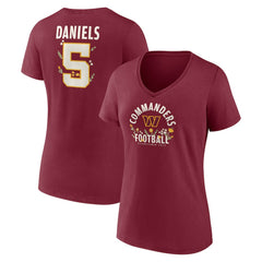 Jayden Daniels Washington Commanders Women's Floral Name & Number V-Neck T-Shirt Garnet | NFL
