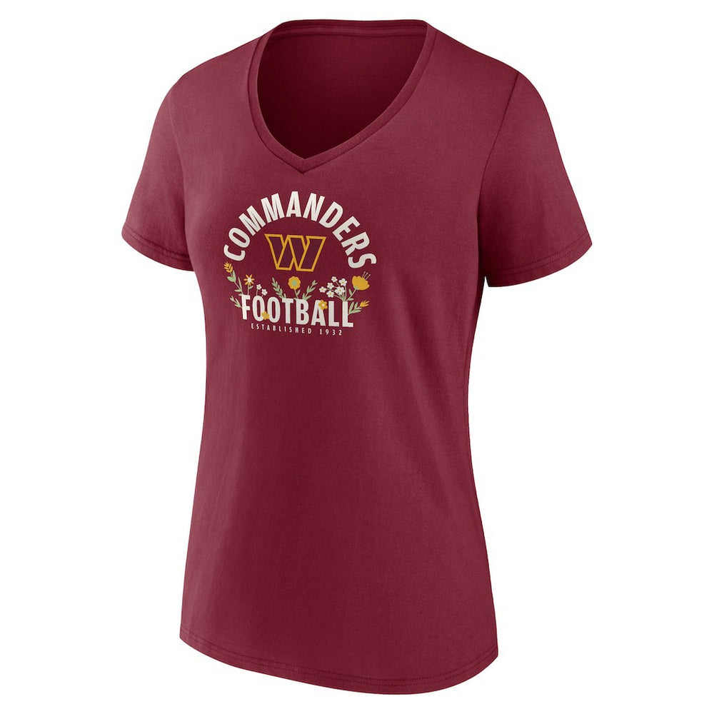 Jayden Daniels Washington Commanders Women's Floral Name & Number V-Neck T-Shirt Garnet | NFL