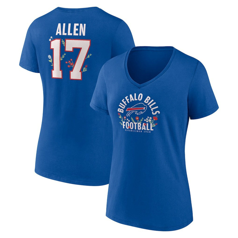 Josh Allen Buffalo Bills Women's Floral Name & Number V-Neck T-Shirt Royal | NFL
