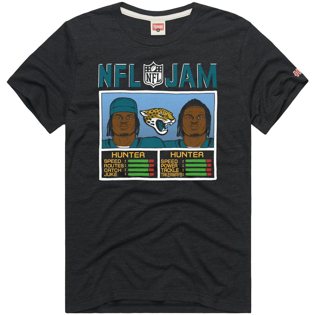 Travis Hunter Jacksonville Jaguars Homage Unisex NFL Jam Tri-Blend T-Shirt Black | NFL