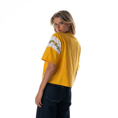Los Angeles Chargers The Wild Collective Women's Charger Power Contrast Sleeve Insert T-Shirt Gold | NFL