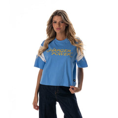Los Angeles Chargers The Wild Collective Women's Charger Power Contrast Sleeve Insert T-Shirt Powder Blue | NFL
