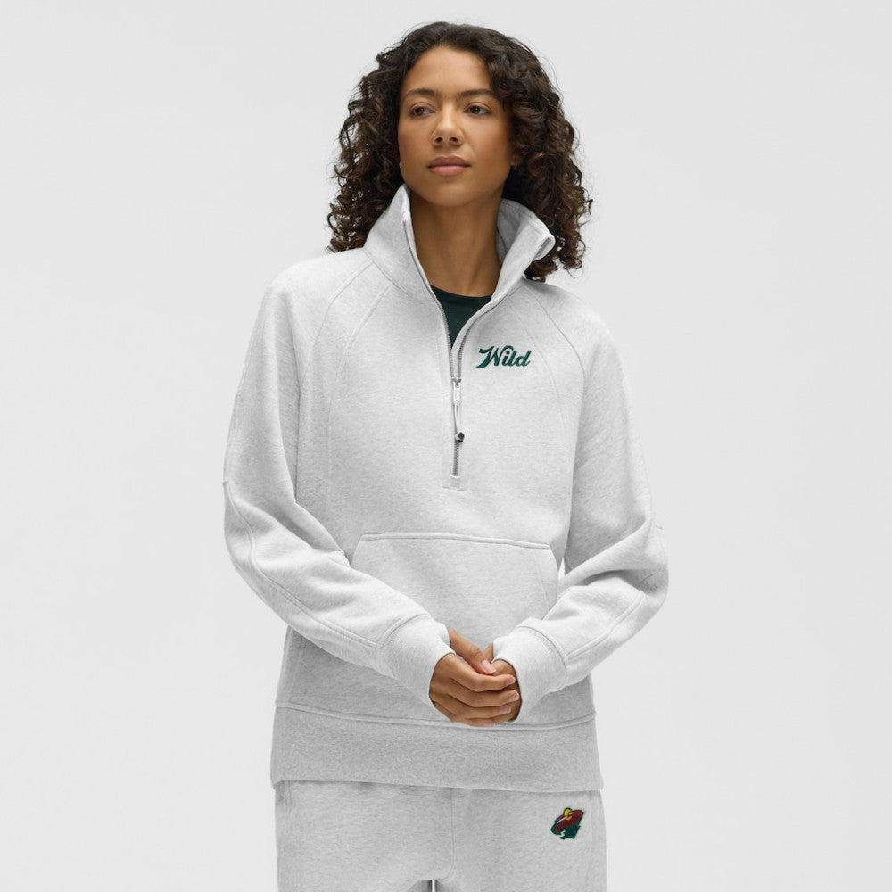 Minnesota Wild lululemon Women's Long Scuba Oversized Half-Zip Funnel Neck - Heathered Core Ultra Light Grey - NHL