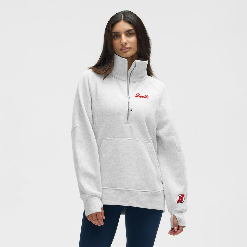 New Jersey Devils lululemon Women's Long Scuba Oversized Half-Zip Funnel Neck - Heathered Core Ultra Light Grey - NHL