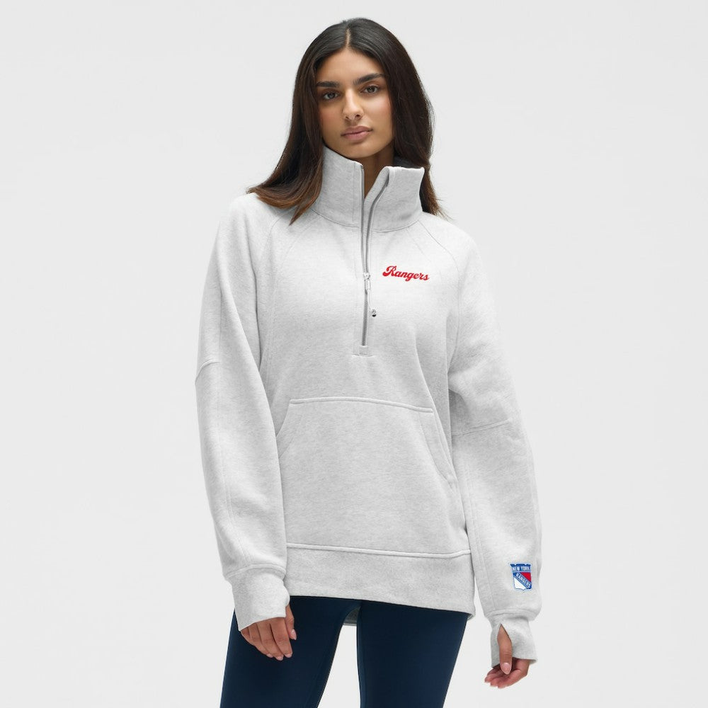 New York Rangers lululemon Women's Long Scuba Oversized Half-Zip Funnel Neck - Heathered Core Ultra Light Grey - NHL