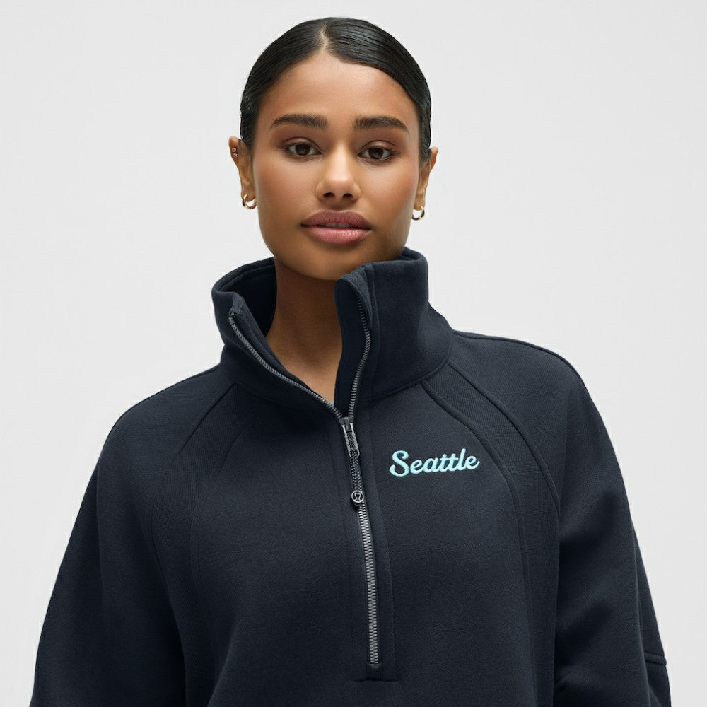 Seattle Kraken lululemon Women's Long Scuba Oversized Half-Zip Funnel Neck - True Navy - NHL