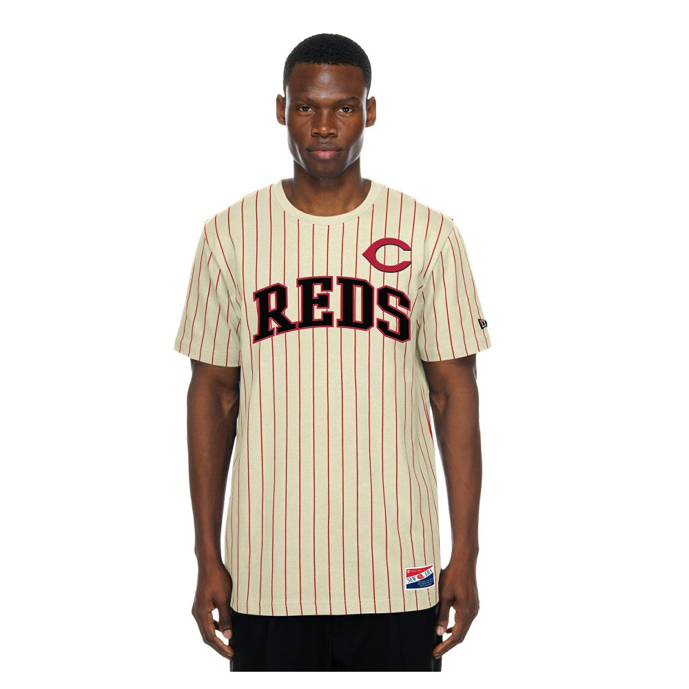 Cincinnati Reds New Era Throwback Meshback Pinstripe T-Shirt - MLB