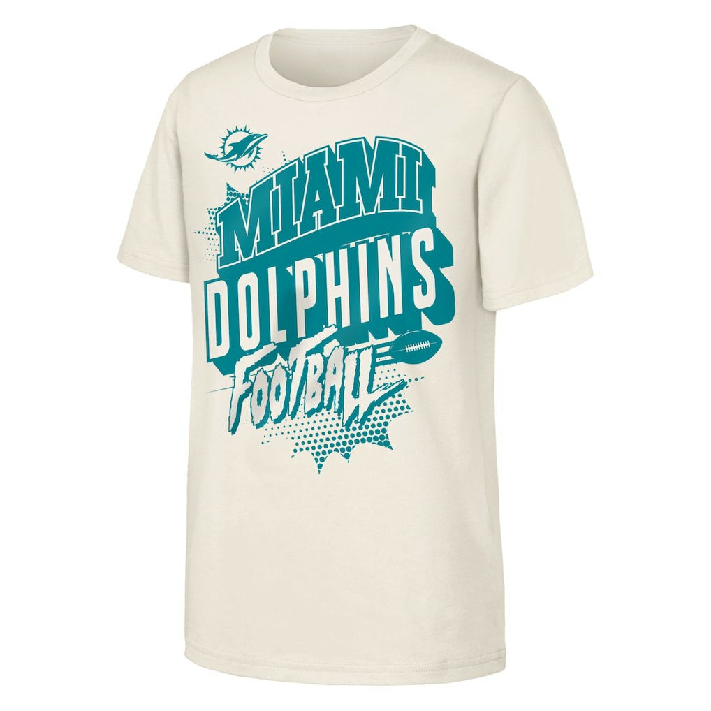 Miami Dolphins Outerstuff Youth Action Comic T-Shirt Natural | NFL