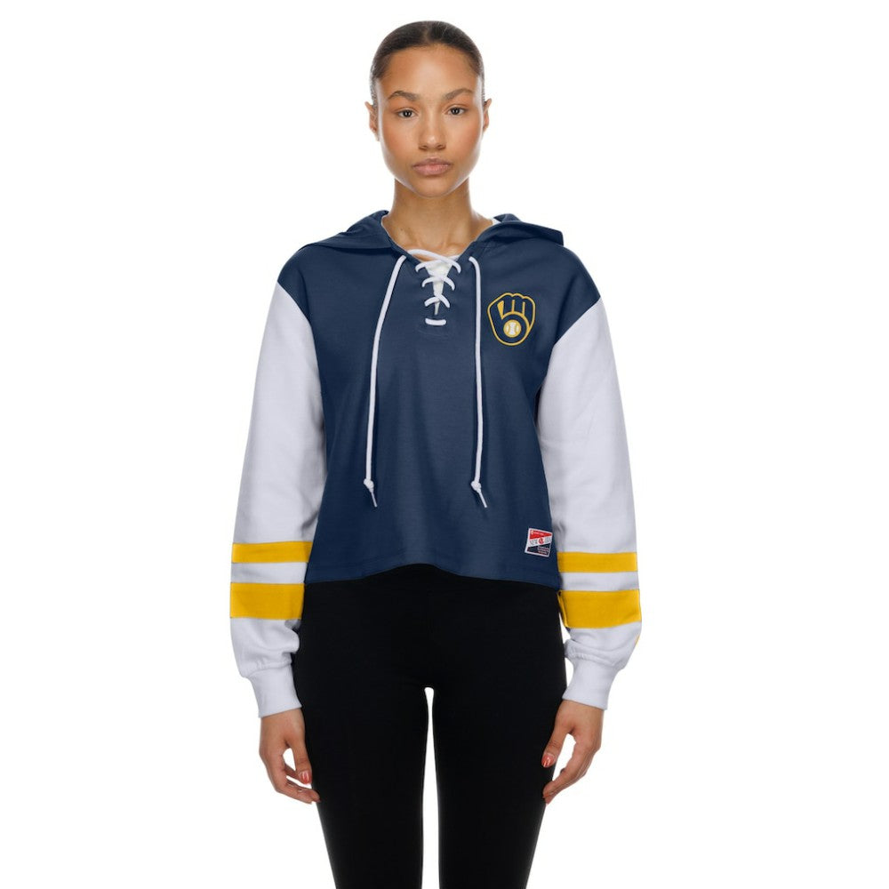 Milwaukee Brewers New Era Women's Boxy Lace-Up Hoodie - MLB