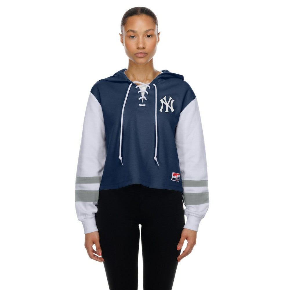 New York Yankees New Era Women's Boxy Lace-Up Hoodie - MLB