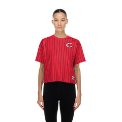 Cincinnati Reds New Era Women's Throwback Meshback Pinstripe Boxy T-Shirt - MLB