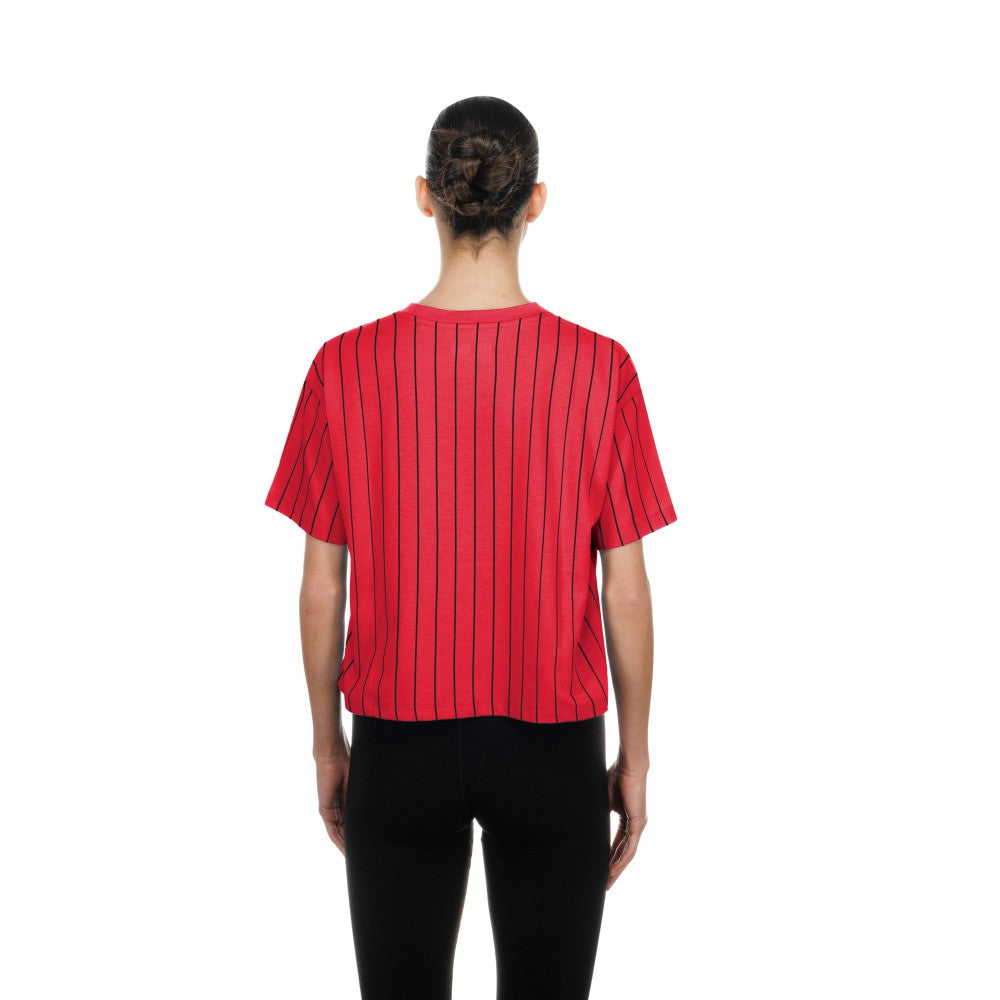 Cincinnati Reds New Era Women's Throwback Meshback Pinstripe Boxy T-Shirt - MLB