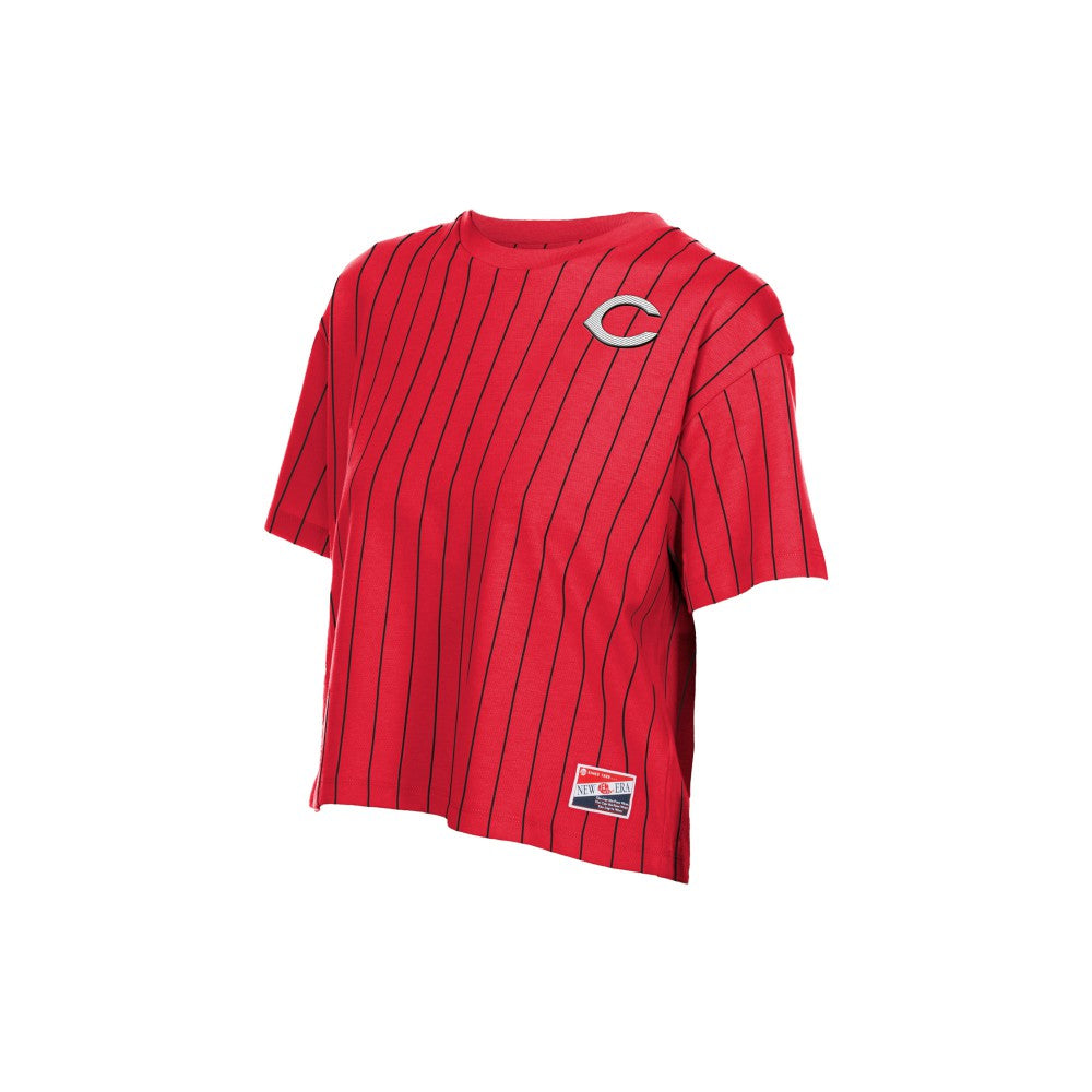 Cincinnati Reds New Era Women's Throwback Meshback Pinstripe Boxy T-Shirt - MLB