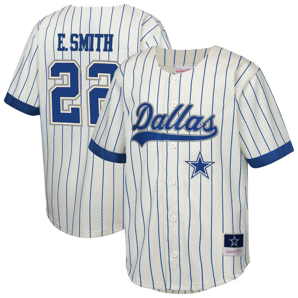 Emmitt Smith Dallas Cowboys Youth Retired Player Name & Number Baseball Jersey Cream | Mitchell & Ness