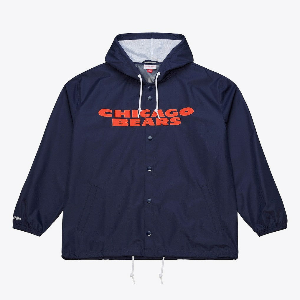 Chicago Bears Coaches Full-Snap Hooded Windbreaker Jacket Navy | Mitchell & Ness
