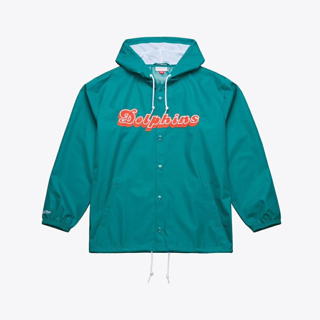 Miami Dolphins Coaches Full-Snap Hooded Windbreaker Jacket Aqua | Mitchell & Ness