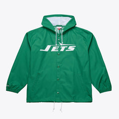 New York Jets Coaches Full-Snap Hooded Windbreaker Jacket Green | Mitchell & Ness