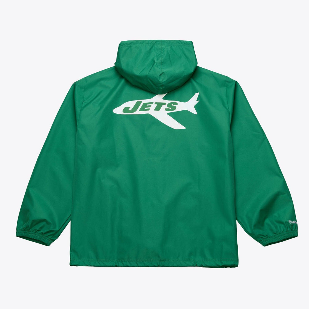 New York Jets Coaches Full-Snap Hooded Windbreaker Jacket Green | Mitchell & Ness