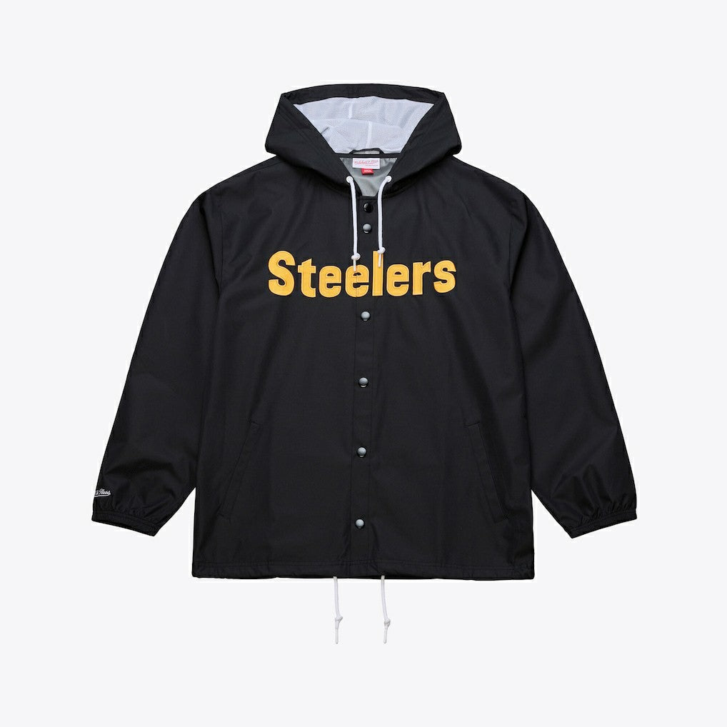 Pittsburgh Steelers Coaches Full-Snap Hooded Windbreaker Jacket Black | Mitchell & Ness