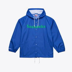 Seattle Seahawks Coaches Full-Snap Hooded Windbreaker Jacket Royal | Mitchell & Ness