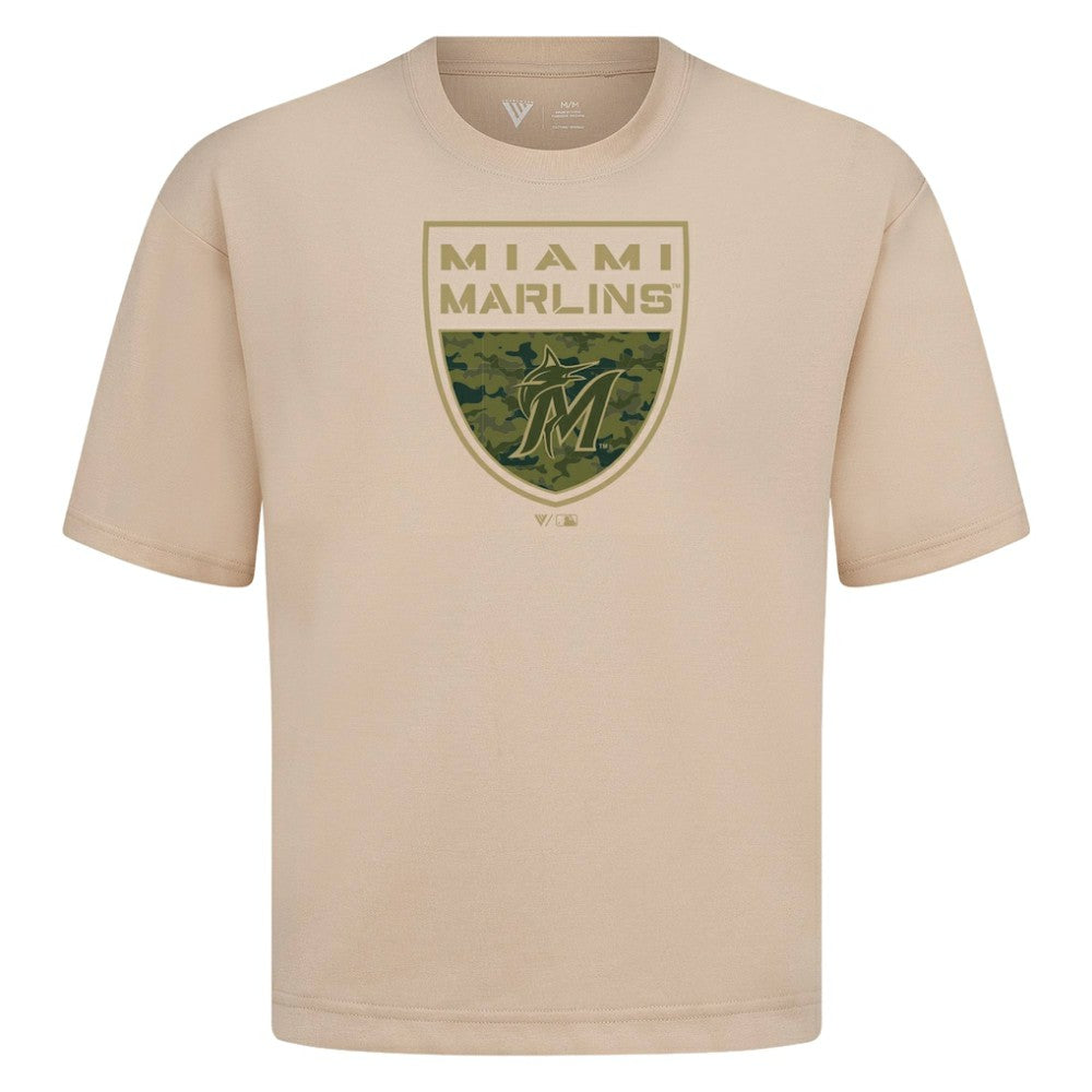Miami Marlins Levelwear Oversized Luxe Signature Knit Buckler T-Shirt - MLB