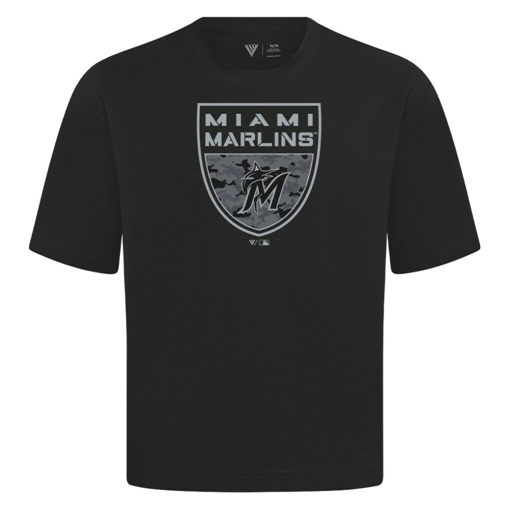 Miami Marlins Levelwear Oversized Luxe Signature Knit Buckler T-Shirt - MLB