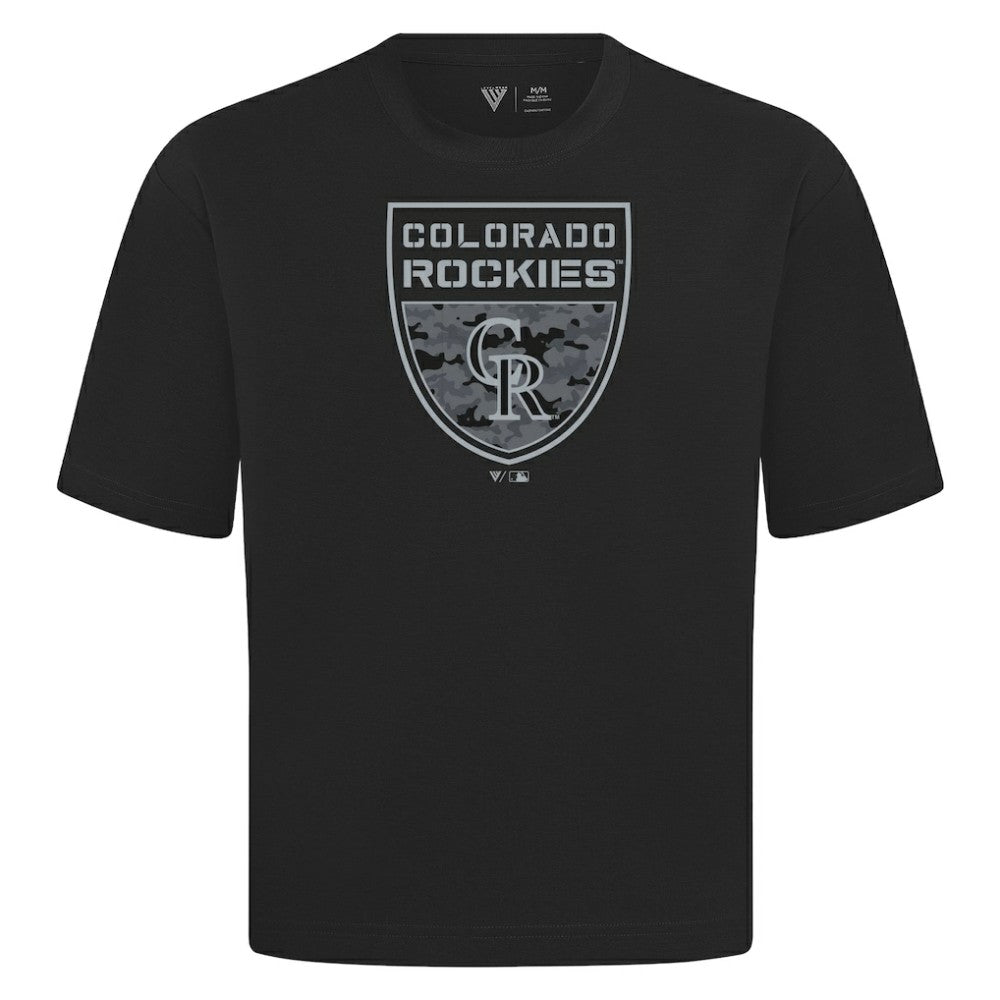 Colorado Rockies Levelwear Oversized Luxe Signature Knit Buckler T-Shirt - MLB
