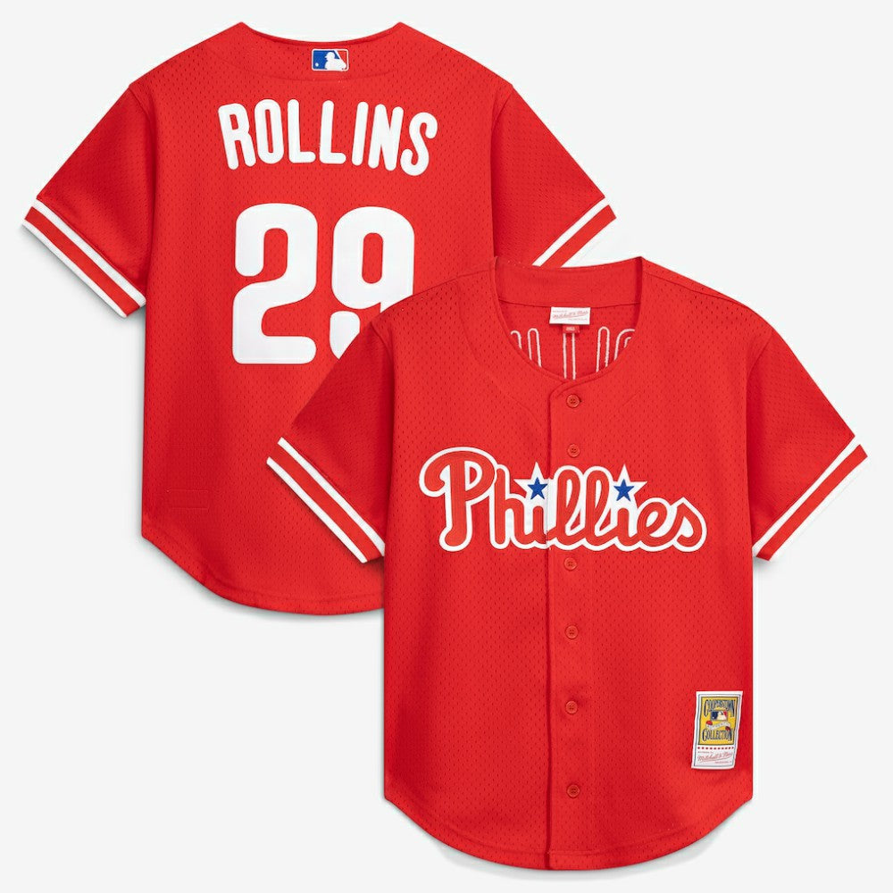 Jimmy Rollins Philadelphia Phillies Mitchell & Ness Cooperstown Mesh Batting Practice Button-Up Jersey - MLB