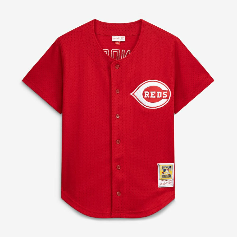 Deion Sanders Cincinnati Reds Mitchell & Ness Cooperstown Mesh Batting Practice Button-Up Jersey - MLB