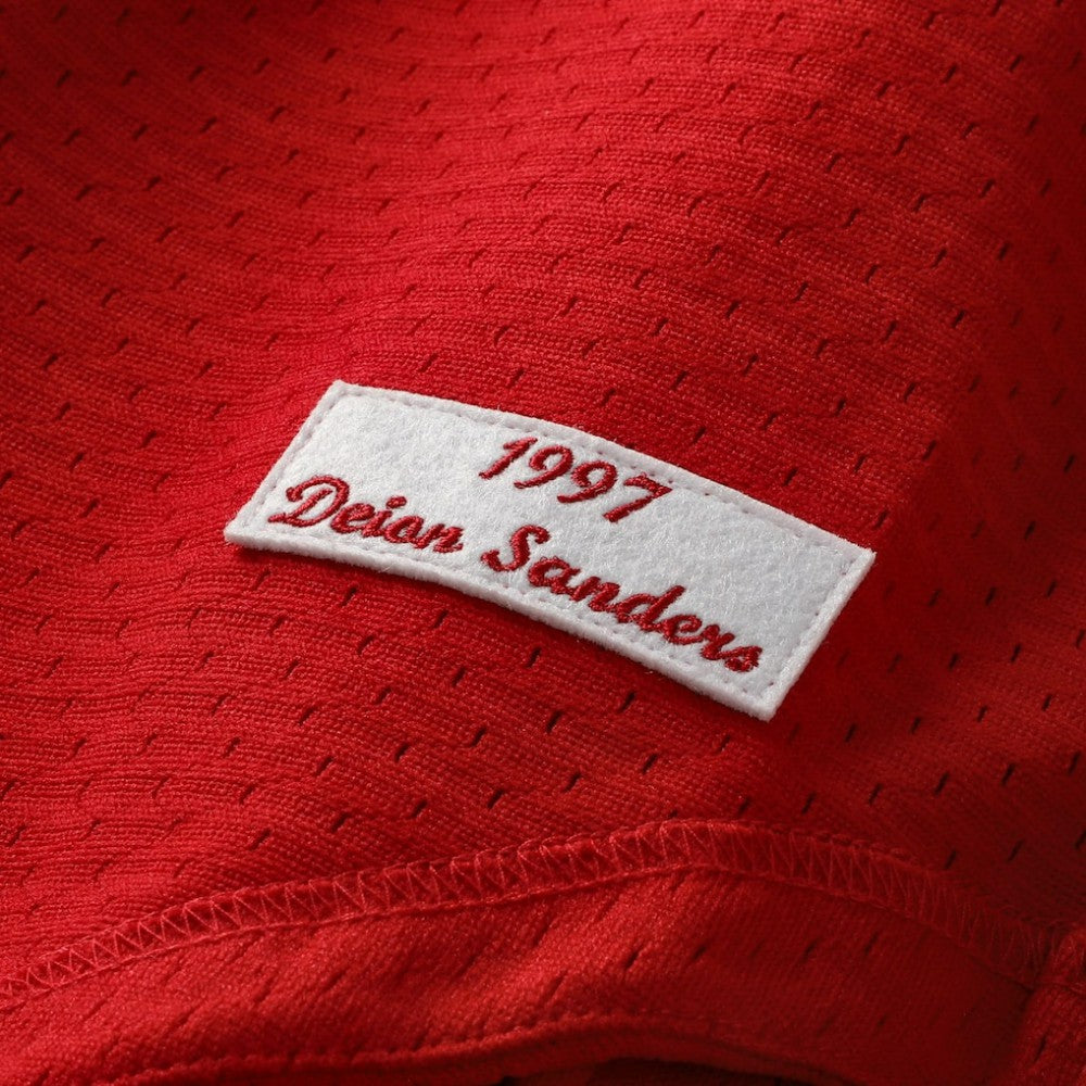 Deion Sanders Cincinnati Reds Mitchell & Ness Cooperstown Mesh Batting Practice Button-Up Jersey - MLB