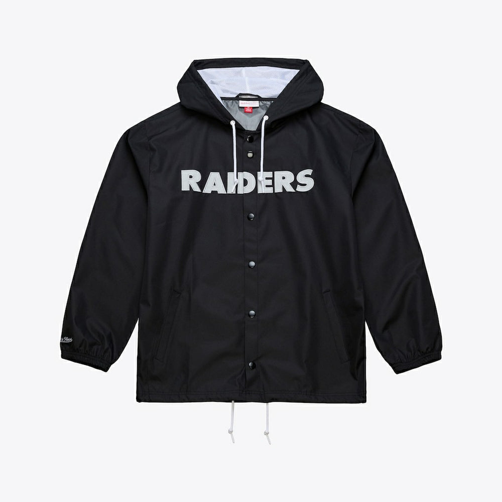 Las Vegas Raiders Coaches Full-Snap Hooded Windbreaker Jacket Black | Mitchell & Ness