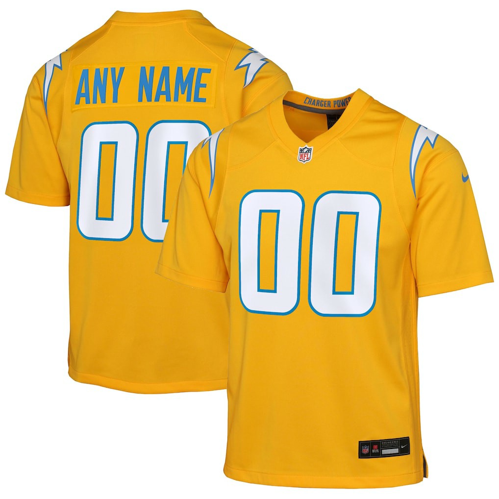 Los Angeles Chargers Youth Alternate Charger Power Game Custom Jersey Gold | Nike for Sale