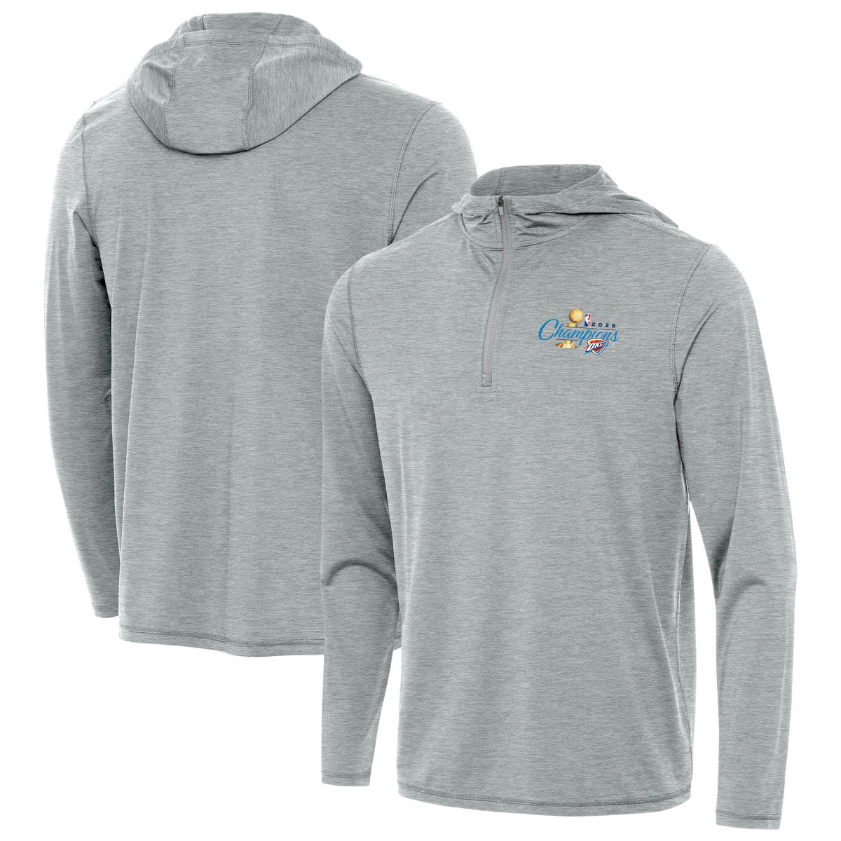 Oklahoma City Thunder Antigua 2025 NBA Finals Champions Tidy Quarter-Zip Hoodie Heather Gray - NBA