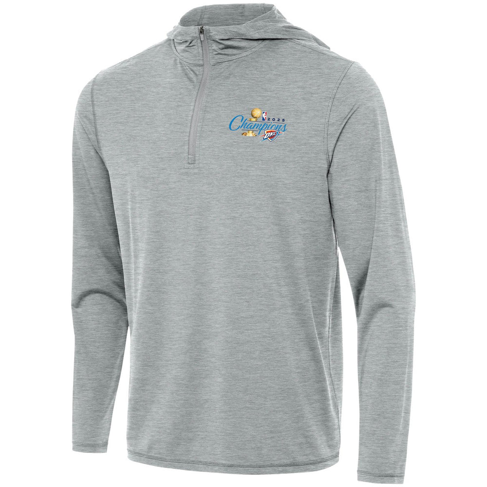Oklahoma City Thunder Antigua 2025 NBA Finals Champions Tidy Quarter-Zip Hoodie Heather Gray - NBA