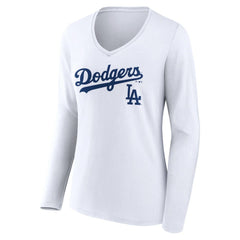 Los Angeles Dodgers Women's Team Lockup Long Sleeve V-Neck T-Shirt - MLB