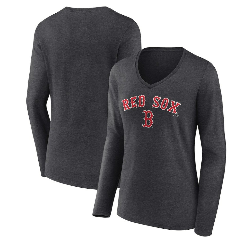 Boston Red Sox Women's Team Lockup Long Sleeve V-Neck T-Shirt - MLB