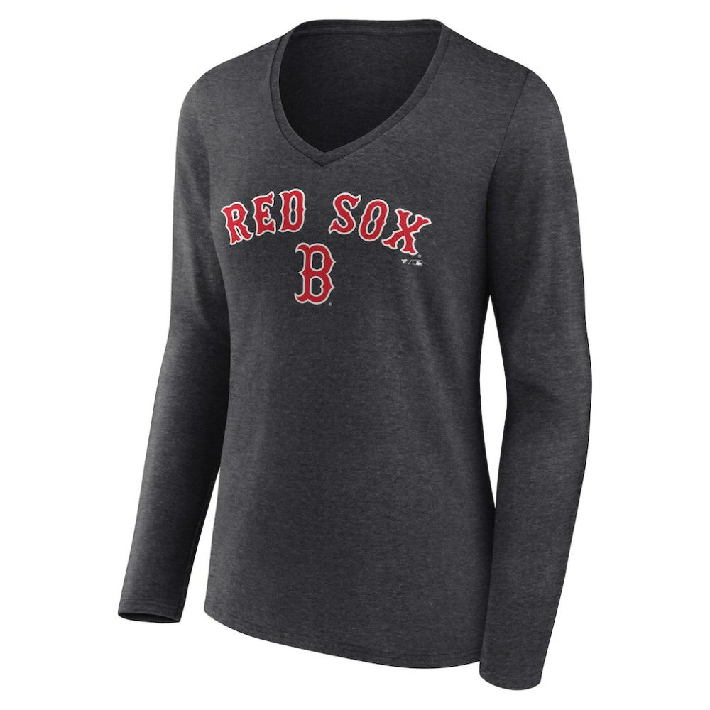 Boston Red Sox Women's Team Lockup Long Sleeve V-Neck T-Shirt - MLB